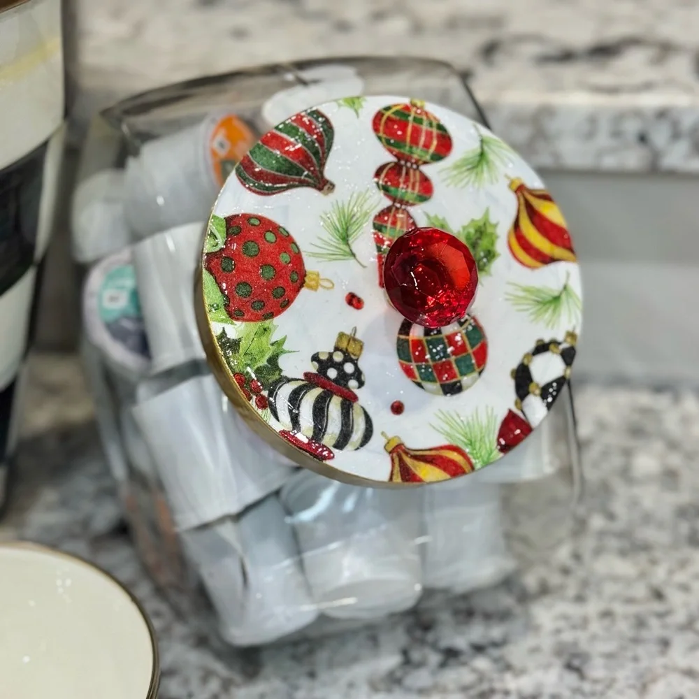 Deck the Halls cookie jar glass canister